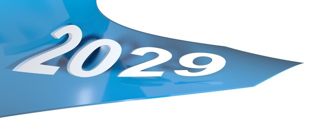 Poster - 2029 blue arrow on white background - 3D rendering illustration