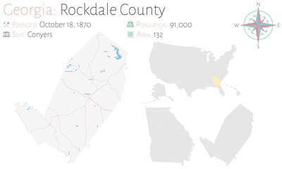  Large and detailed map of Rockdale county in Georgia, USA.