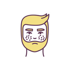 Sticker - Rosacea RGB color icon. Chronic rash involving face. Acne-like breakouts. Inflammatory skin condition. Teenage acne. Persistent redness. Flare-ups. Pimples, bumps. Isolated vector illustration