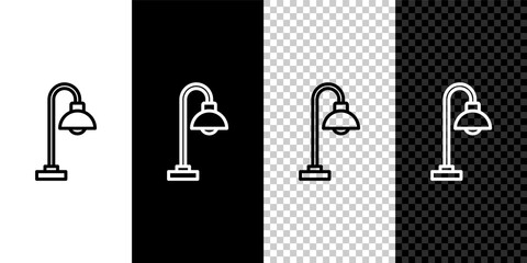 Set line Floor lamp icon isolated on black and white,transparent background. Vector.