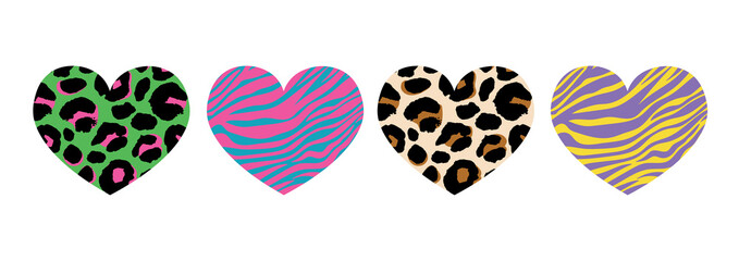 Poster - Vector heart shape - Leopard texture with kiss print