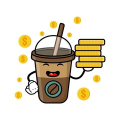 Wall Mural - cute coffe cup cartoon mascot character funny expression