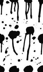 Poster - Seamless pattern with hand drawn black and white Drops. Paint objects background for your design. Vector art drawing. Brush  grunge illustration