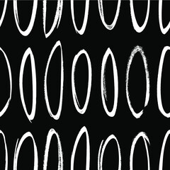 Poster - Seamless pattern with hand drawn black and white oval. Paint objects background for your design. Vector art drawing. Brush  grunge illustration
