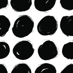 Poster - Seamless pattern with hand drawn black and white circles. Paint objects background for your design. Vector art drawing. Brush  grunge illustration