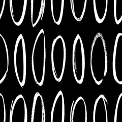 Poster - Seamless pattern with hand drawn black and white oval. Paint objects background for your design. Vector art drawing. Brush  grunge illustration