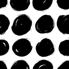 Poster - Seamless pattern with hand drawn black and white circles. Paint objects background for your design. Vector art drawing. Brush  grunge illustration