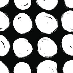 Poster - Seamless pattern with hand drawn black and white circles. Paint objects background for your design. Vector art drawing. Brush  grunge illustration