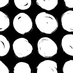 Poster - Seamless pattern with hand drawn black and white circles. Paint objects background for your design. Vector art drawing. Brush  grunge illustration