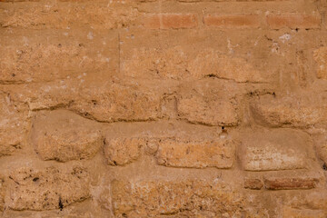 Wall Mural - Brick texture old vintage background. Dirty aged and rust stone surface facade.