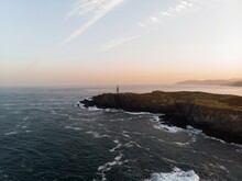 Sunrise Panorama Of Atlantic Ocean Cliff Coast Punta Frouxeira Lighthouse Tower Meiras Valdovino La Coruna Galicia Spain