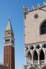 National Library Of St Mark's, Campanile Bell Tower And Doge's Palace, St Mark's Square, San Marco District, Venice, Veneto, Italy