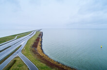 Afsluitdijk, A Large Dike Connects Friesland With North Of Holland In 1933. Transforming Zuidersea Into An Enormous Fresh Water Lake Named IJsselmeer, Kornwerderzand, Friesland, Netherlands