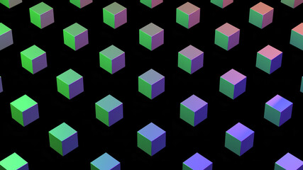 Poster - repeating pattern. cube texture. 3d cube wallpaper. neon light. coolorful background. graphic design