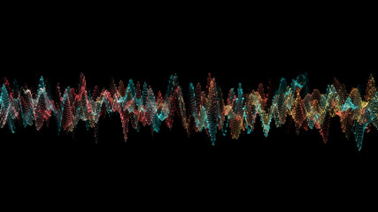 Poster - Abstract glowing lines background. Wavy form neon line structure. Futuristic blue, orange colors. Technology concept. Global network conncetion. Isolated on black. 3d rendering.