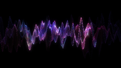 Poster - Abstract glowing lines background. Wavy form neon line structure. Futuristic blue,purple,red colors. Technology concept. Global network conncetion. Isolated on black. 3d rendering.