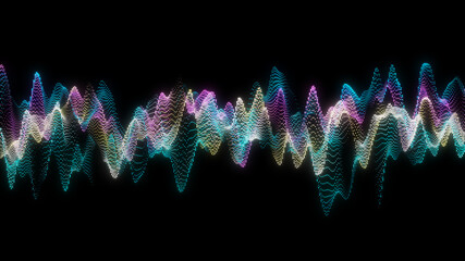 Poster - Abstract glowing lines background. Wavy form neon line structure. Futuristic blue,purple,red colors. Technology concept. Global network conncetion. Isolated on black. 3d rendering.