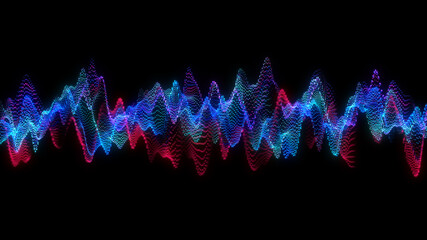 Poster - Abstract glowing lines background. Wavy form neon line structure. Futuristic blue,red colors. Technology concept. Global network conncetion. Isolated on black. 3d rendering.