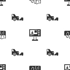 Sticker - Set Glacier melting, Television report and Car exhaust on seamless pattern. Vector.