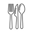 Spoon, knife, fork icon set in line style, Dining silverware Silhouette, cutlery, Vector illustration
