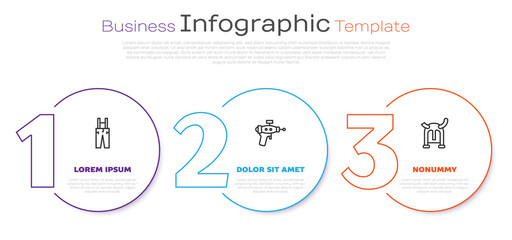 Sticker - Set line Pants with suspenders, Ray gun and Viking in horned helmet. Business infographic template. Vector.