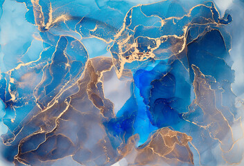 Currents of translucent hues, snaking metallic swirls, and foamy sprays of color shape the landscape of these free-flowing textures. Natural luxury abstract fluid art painting in alcohol ink technique