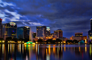 Sticker - Downtown Lake Eola at night, Orlando, Florida.