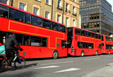 Fototapeta Londyn - city red bus in line in london ,Russel square region .february 2021