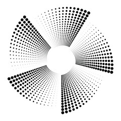 Wall Mural - Black halftone dotted stripes in fan form. Geometric art. Trendy design element for frame, logo, tattoo, symbol, web, prints, posters, template, pattern and abstract background