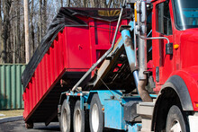 Truck Loading A Full Skip Recycling Garbage Waste Management Container