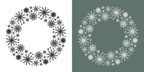 Vector illustration-a wreath of snowflakes. Snow dance, the ring labels. Vector graphics for new year and Christmas Souvenirs and gifts: postcards, business cards, packaging design, home, shop.