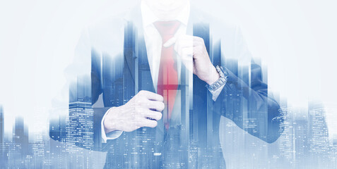 Wall Mural - Double exposure businessman, and futuristic city background