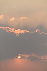 Wall Mural - Beautiful vanilla sky with clouds and sunlight before sunset, Nature background