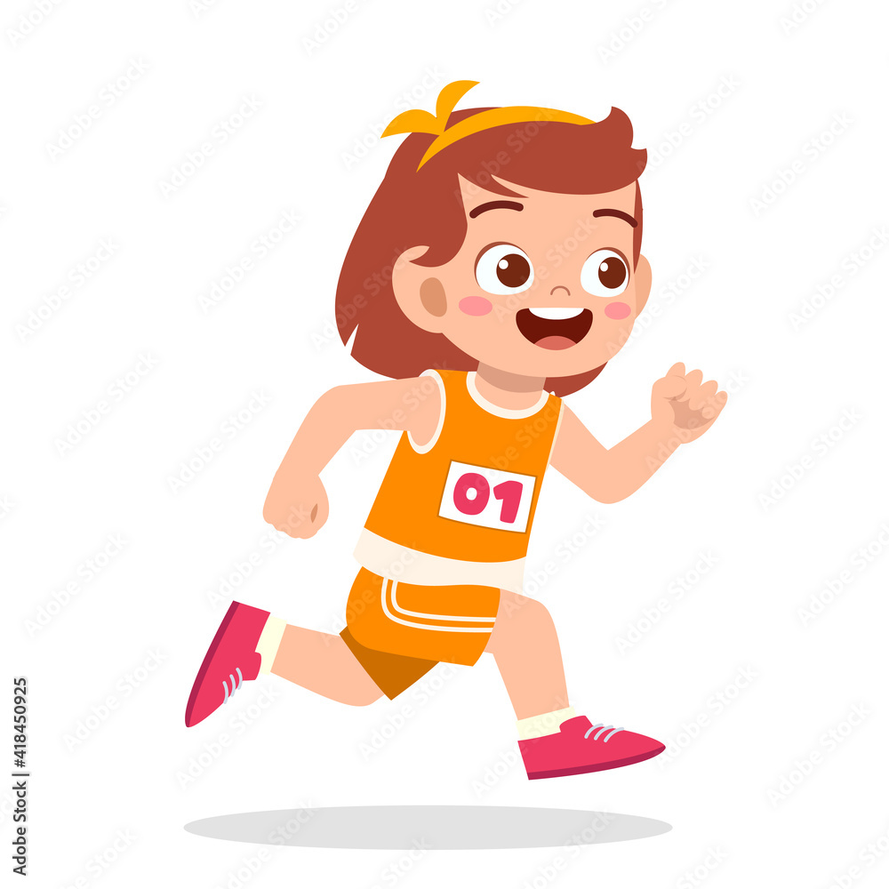 happy cute little girl run in marathon game Stock Vector | Adobe Stock, image size:1000x1000