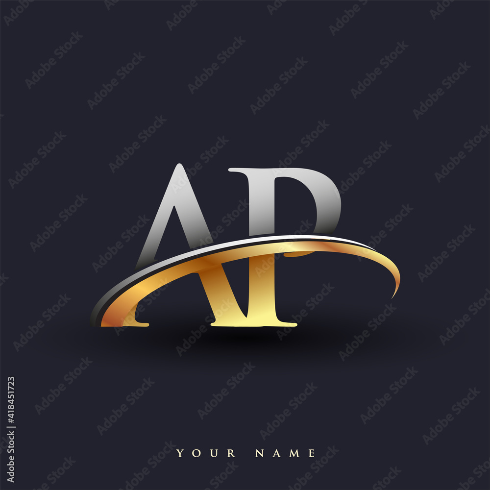Vetor do Stock AP initial logo company name colored gold and silver swoosh  design, isolated on white background. vector logo for business and company  identity. | Adobe Stock, image size:1000x1000