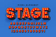 Pixel Broadway show alphabet design, stylized like in 8-bit games.