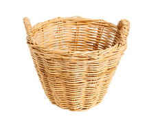 Empty Basket, Wicker Baskets, Bamboo Basket On White Background.