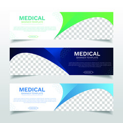 Wall Mural - Health Medical web banner with place for photo. Horizontal Layout template. Business Ad banner. Vector EPS 10
