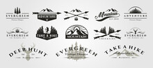 Set Of Vector Adventure Mountain Outdoor Vintage Logo Symbol Illustration Design, Vintage Bundle Logo Design