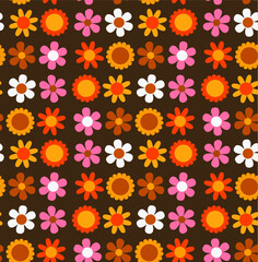 seamless pattern with simple flowers in the style of the 70
