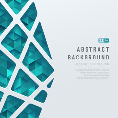 Wall Mural - Abstract template white geometric lines pattern on triangle green and blue pattern background. Trendy color futuristic technology design concept background with space for text. Vector illustration