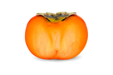 Ripe persimmon with cut isolated on white background