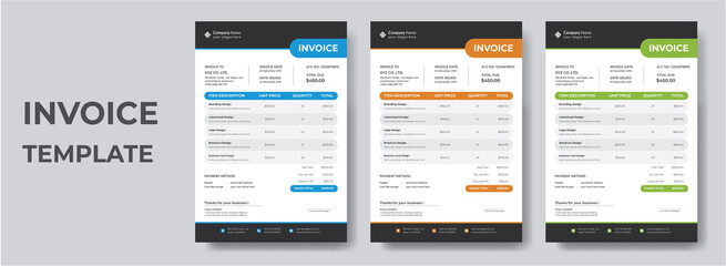 Minimal Corporate Business Invoice design template vector illustration bill form price invoice. Creative invoice template vector. business stationery design payment agreement design template