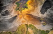 Dry lake or swamp in the process of drought and lack of rain or moisture, a global natural disaster - aerial drone view