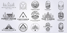 Set And Bundle Of Cabin House, Cottage, Dorm, Villa, Homestead, Barn, Homestay, Facation Logo Vector Illustration Design