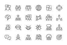 Minimal Teamwork In Business Management Icon Set - Editable Stroke, Pixel Perfect At 64x64