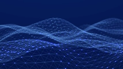 Leinwandbilder - Dynamic wave with many dots. Abstract motion background of colored dots. Technology or science. 3d rendering Seamless loop. 4K