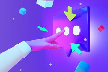Fototapete - Touch message button. Innovations data systems intuitive thinking and development technologies in automatics cyborg systems and computers industry. Future game technologies 3d render
