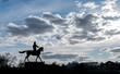 © l_v_v - A monument silhouette to Marshal Zhukov on a horse that stands in the center of Moscow by the Kremlin.