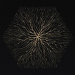 Abstract illustration of tree branches or roots for concept design, creative nature art. Gold on black background. 3d rendering